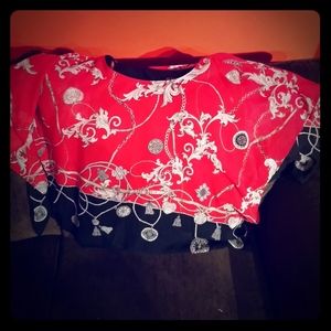 Alyx Blouse, Black Liner. Red, See-Thru Overlay.